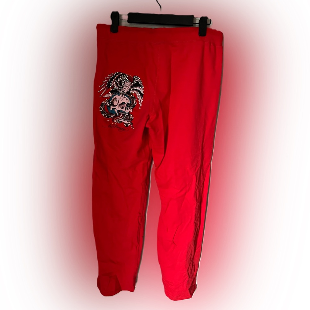 Vtg Ed Hardy Christian Rhinestone Skull Sweat lounge Pants Joggers Y2K Sz L.